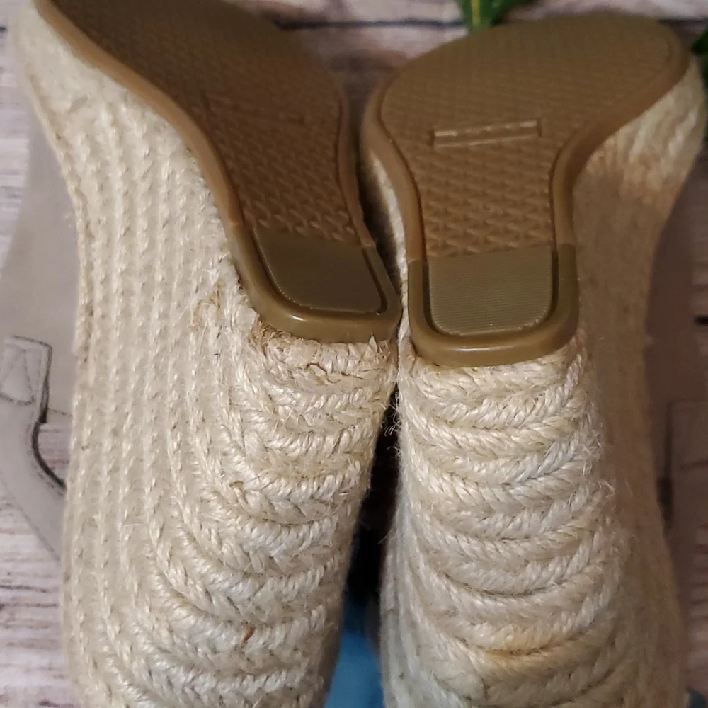 Toms Beige Suede Espadrille Wedge Sandals